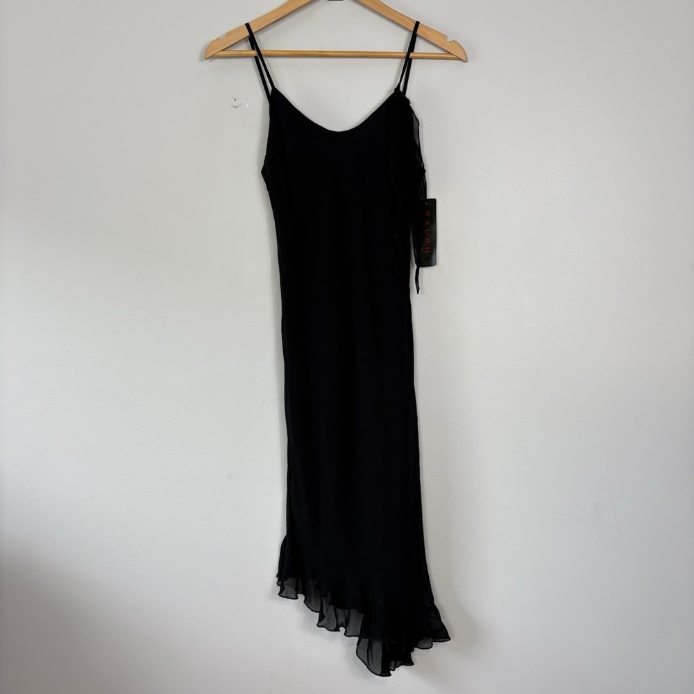 Vtg Ralph Ralph Lauren Fairy Dress Y2K Midi Asymmetric Black Vamp Romantic Sz 0